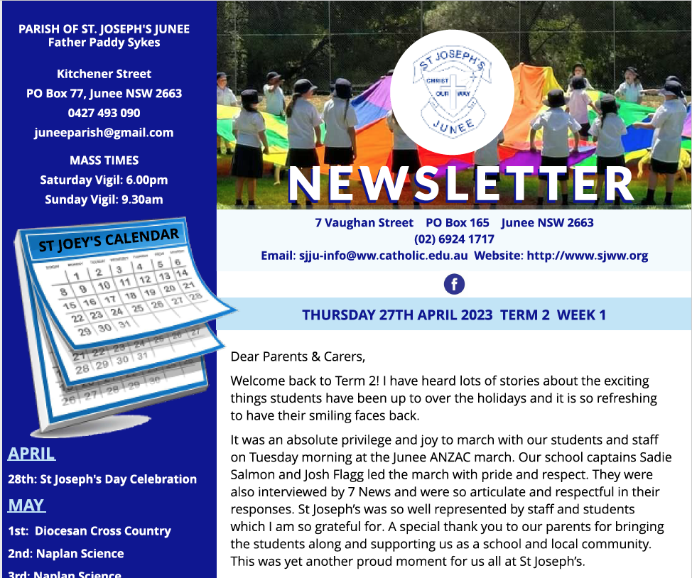 Read more about the article Thursday 27th April 2023 – Term 2 Week 1